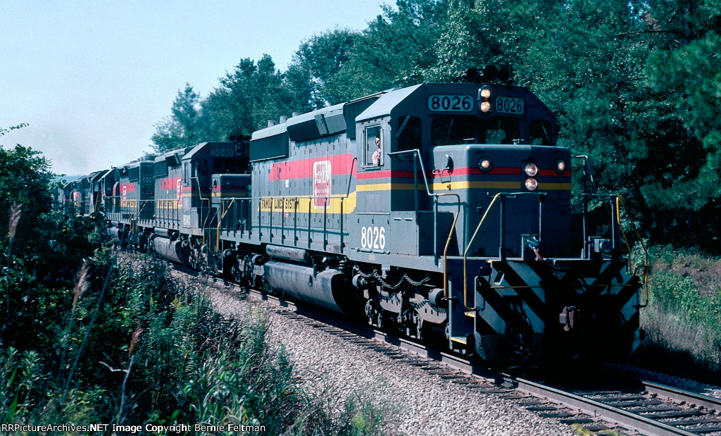 Seaboard System SD40-2 #8026, leading northbound train 380's extra,